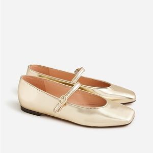 Gold square toe Mary Jane ballet flats